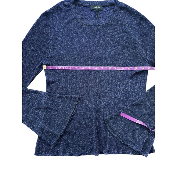ME+EM Women's L Metallic Sparkle Navy Blue Long Sleeve Ribbed Knit Top Sweater - Picture 9 of 12